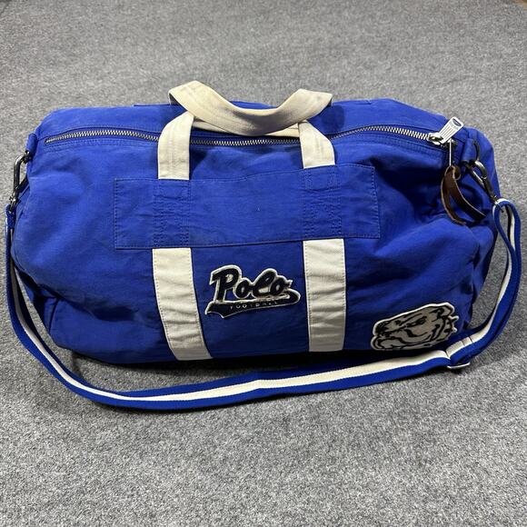Vintage Polo Ralph Lauren Duffel Bag Bulldog Letterman Blue - Picture 13 of 13